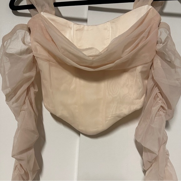 Oh Polly SHOW IT OFF MESH BARDOT CROP TOP IN SAND Size 0 - Picture 4 of 9